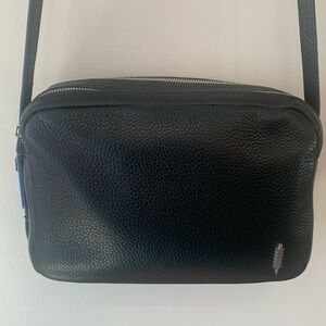 Thacker black genuine leather camera crossbody bag